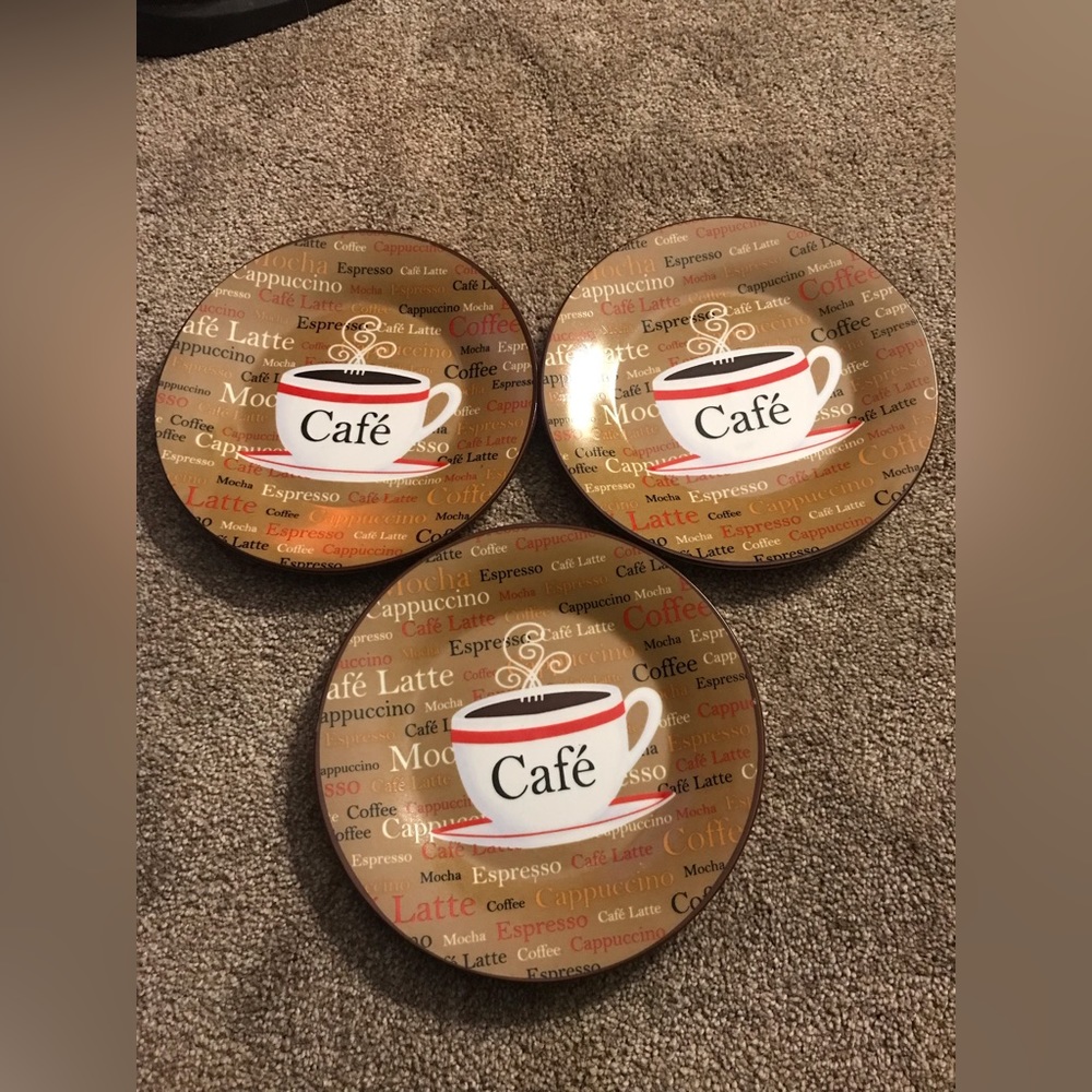 Cute 3-Piece Set Trisa Cafe Coffee Latte Espresso Themed collectible plates